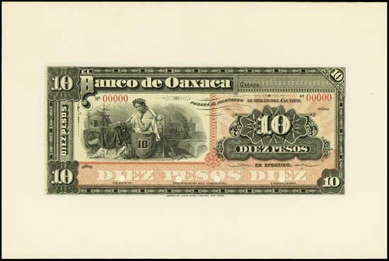 Mexico. El Banco De Oaxaca Proof Banknote.