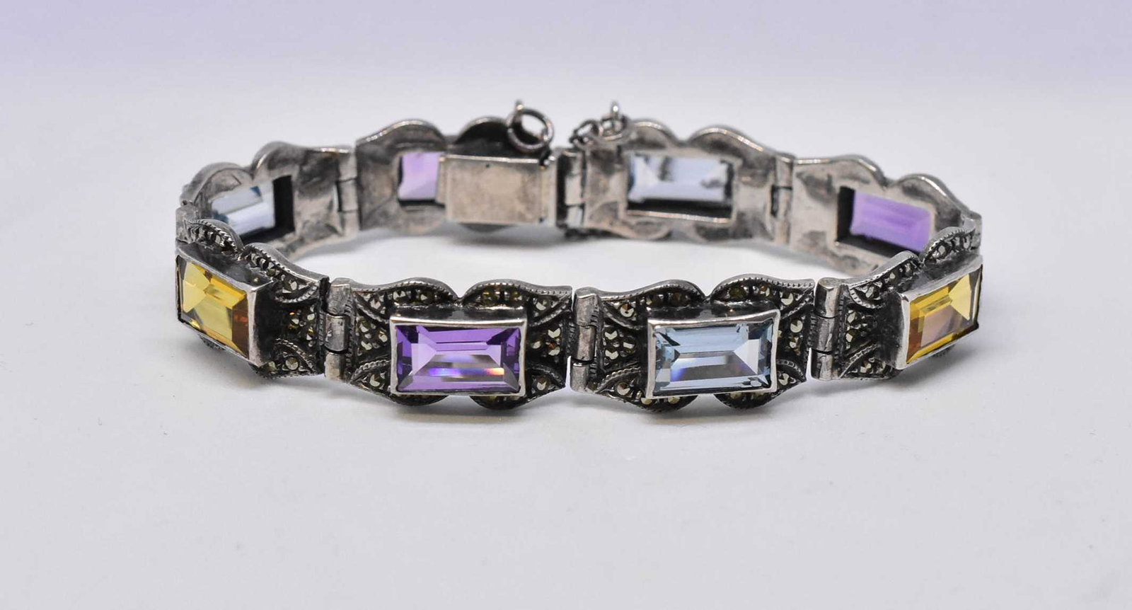 Sterling Marcasite and Mixed Cut Stones Bracelet (1 of 3)