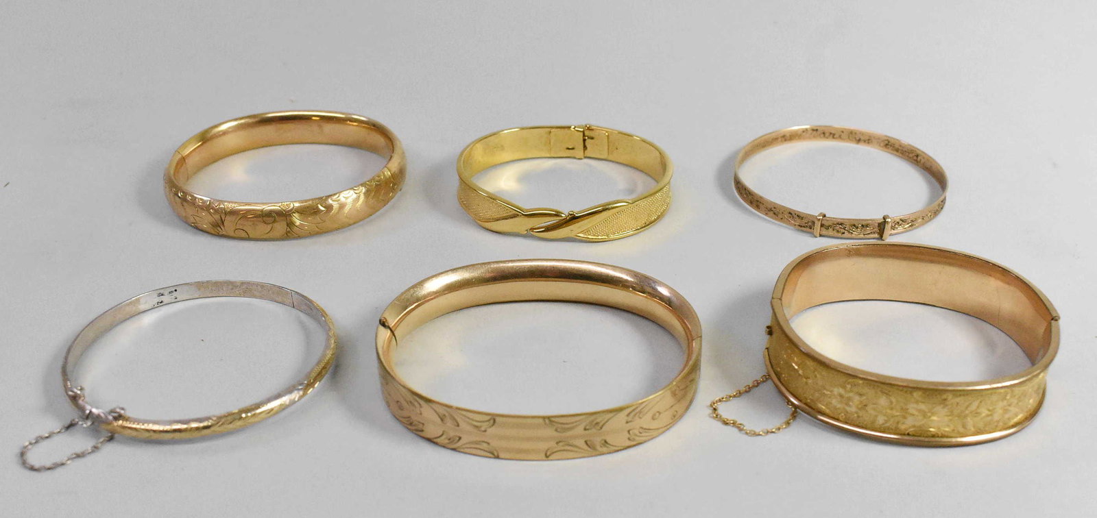 6 Antique Bangle Bracelets Gold Filled and Sterling (1 of 9)
