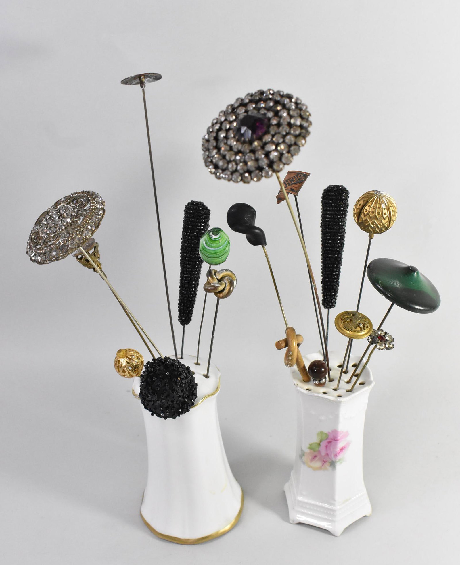 Vintage Set of Hat Pins and 2 Porcelain Holders (1 of 9)