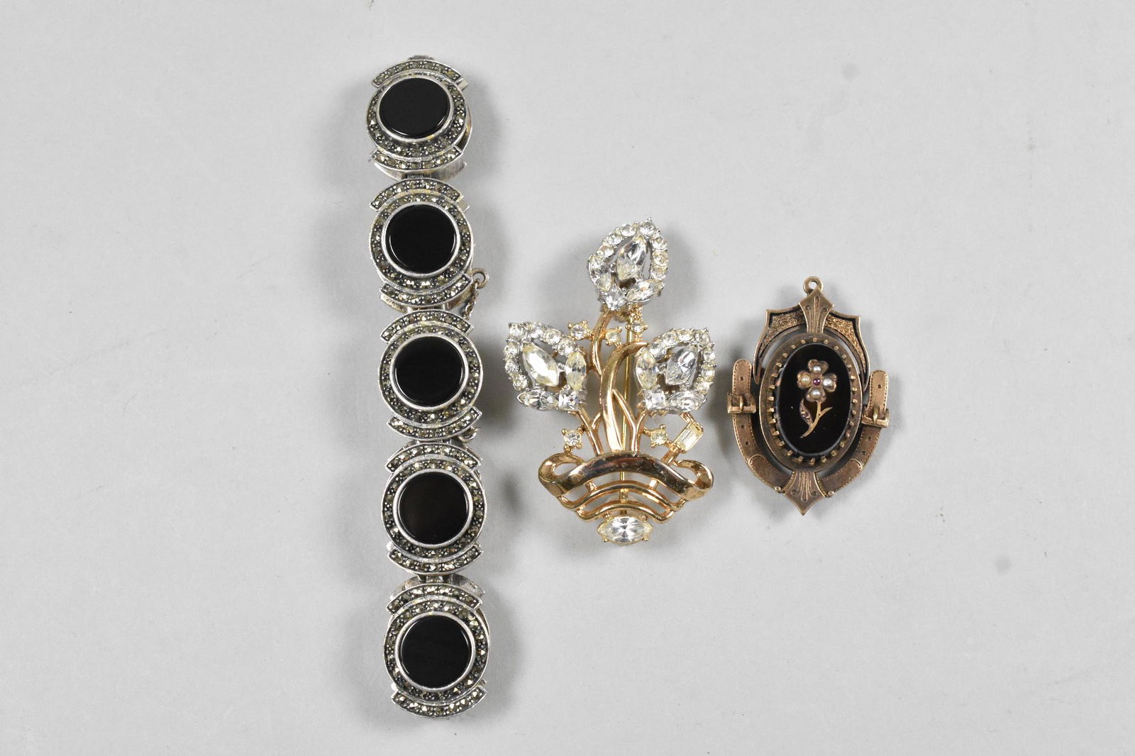 Mourning Pin, Marcasite bracelet, Trifari Pin (1 of 8)