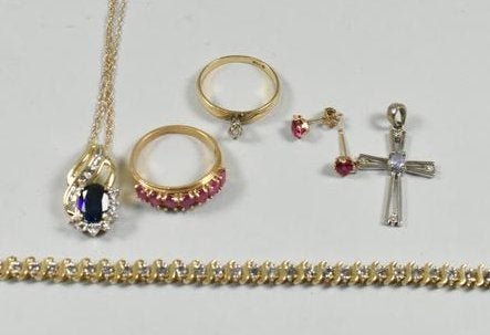 Diamond Tennis Bracelet, Ruby ring, Ruby Earrings 10K (1 of 6)