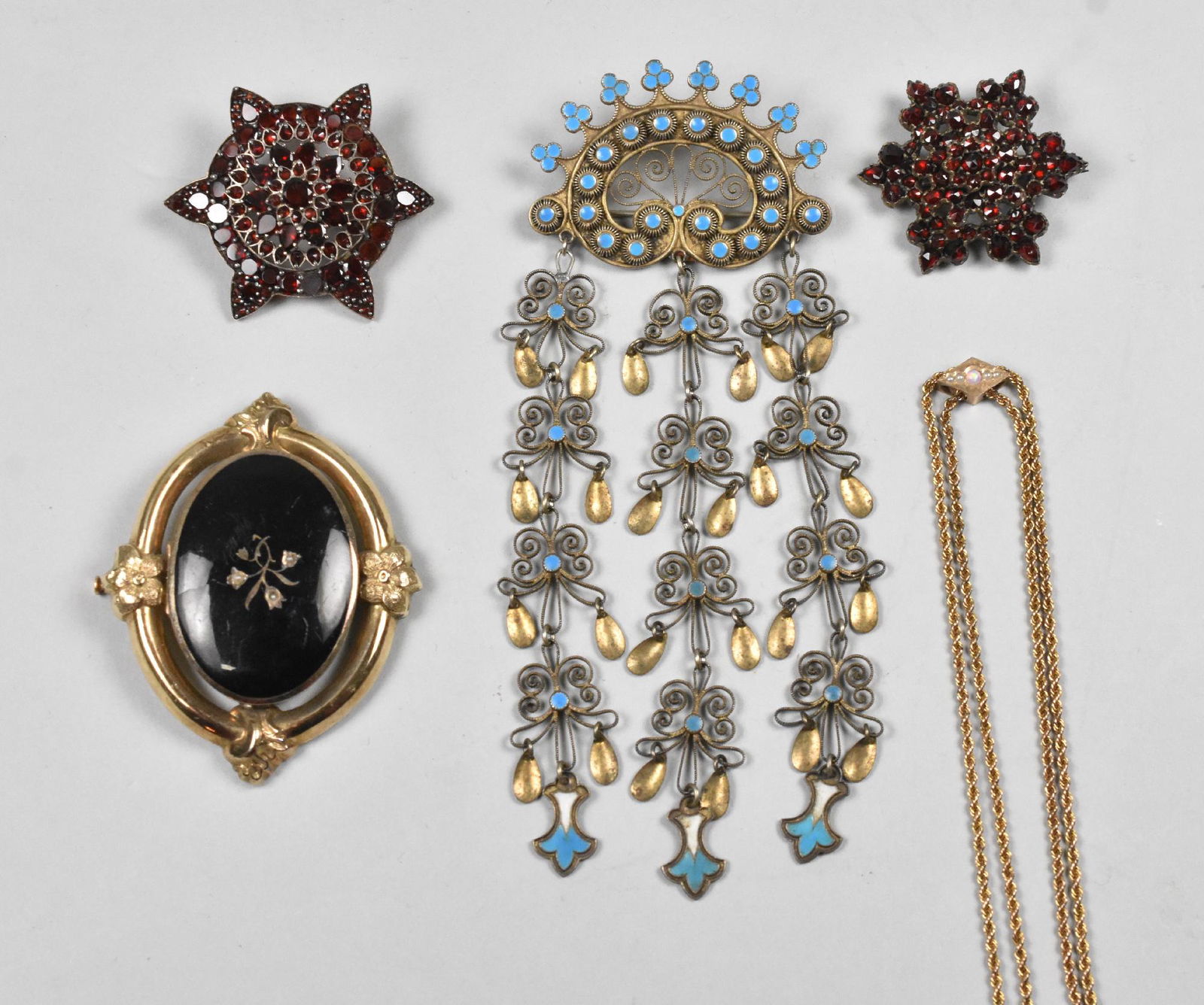 Victorian Jewelry, Garnet Pins, Ladies Opal Slide Chain (1 of 11)