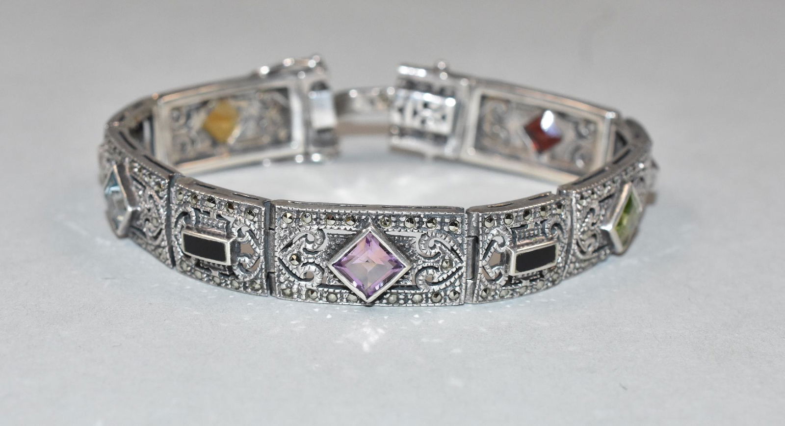 Sterling Art Deco Bracelet Filigree Marcasite (1 of 4)