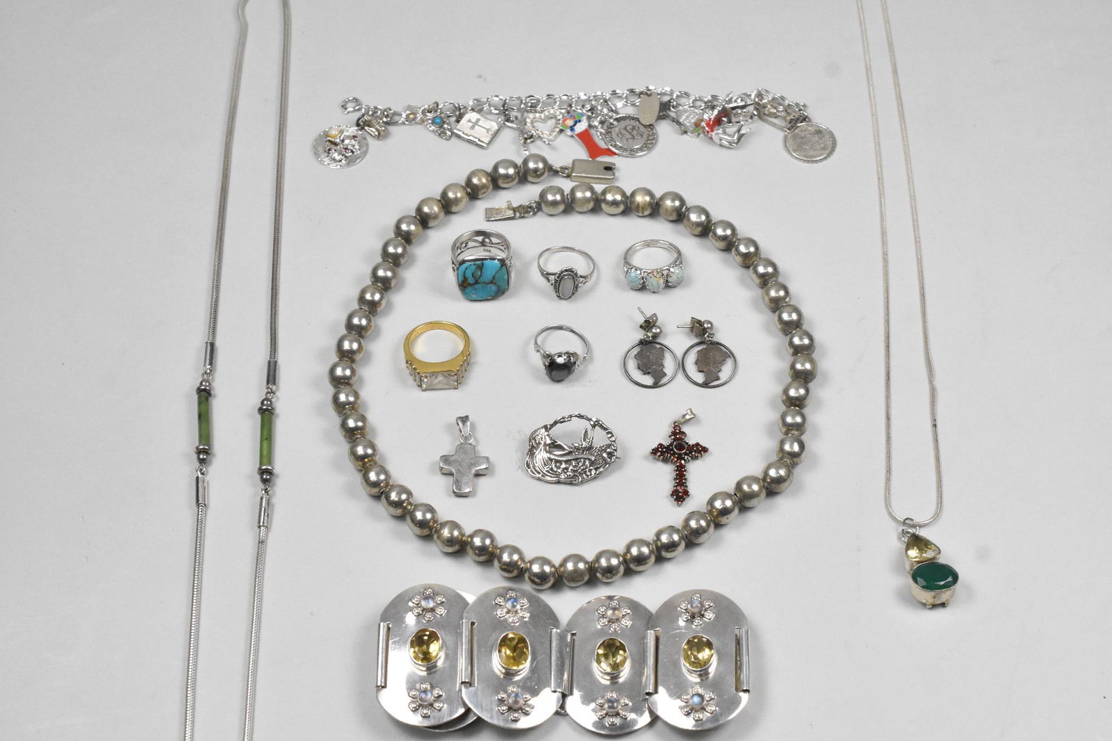 Sterling Group Necklaces, Rings, Bracelet, Turquoise, (1 of 7)