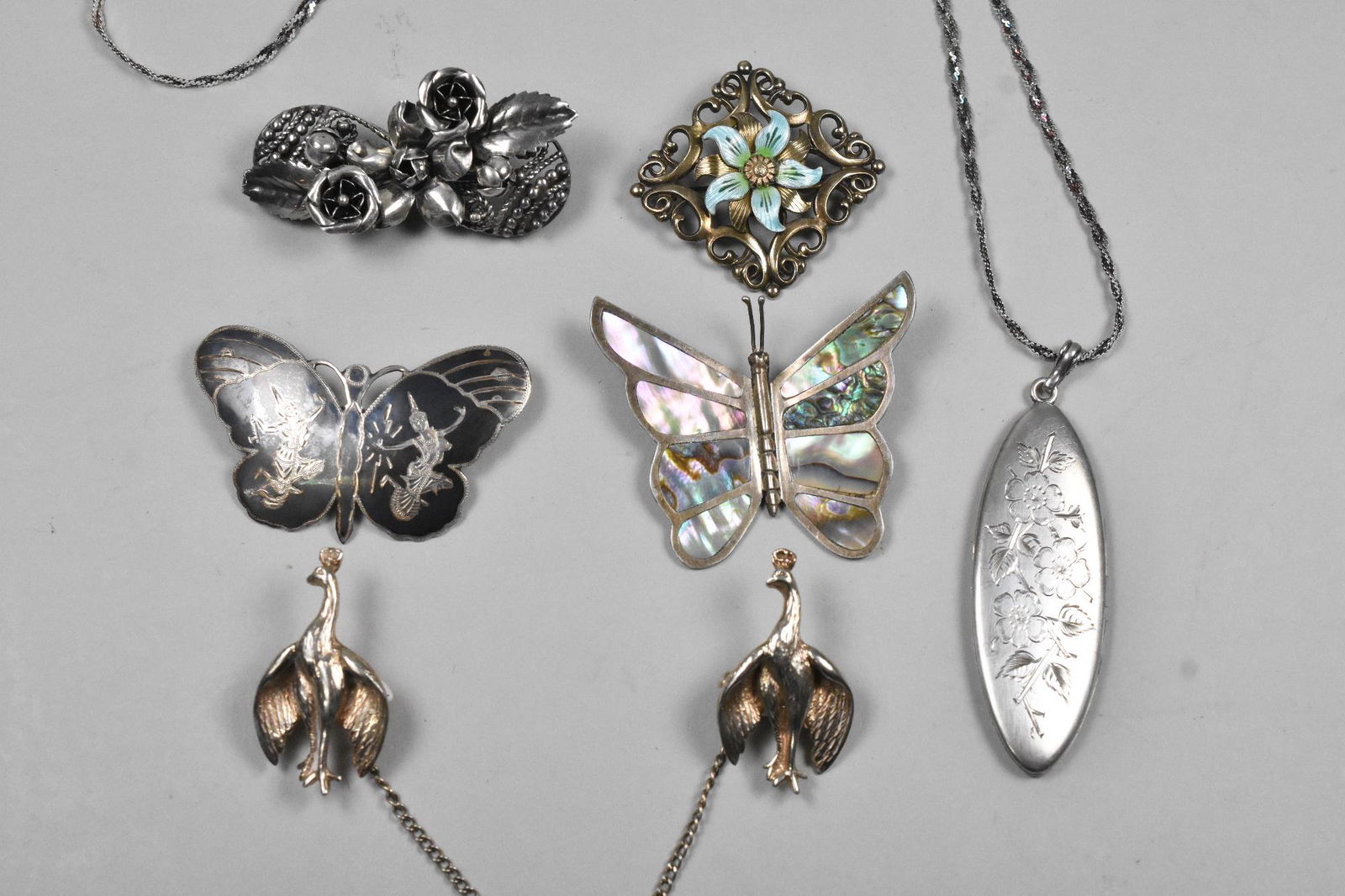 Symmetric Sterling and 14K Pin Brooches, Locket (1 of 13)