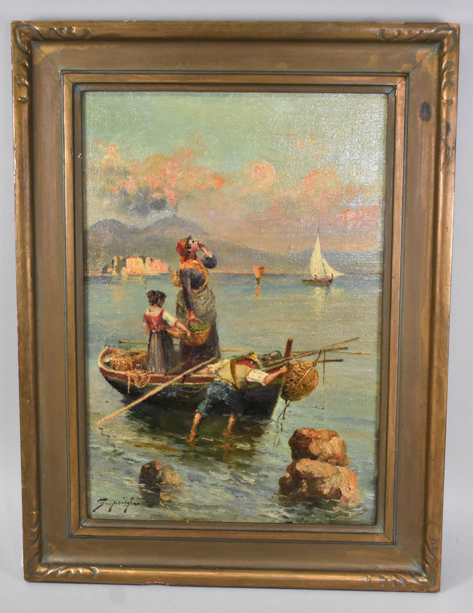 Italian Oil Painting - Harbor Scene (1 of 4)
