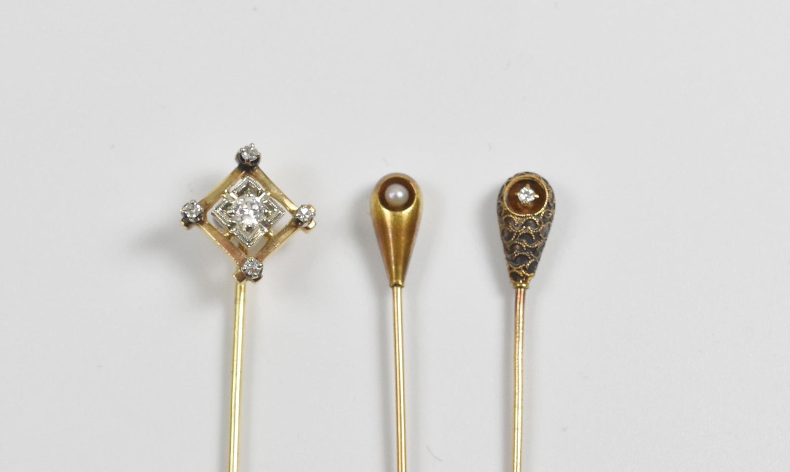 3 Vintage 14K Stickpins Diamond & Pearl (1 of 4)