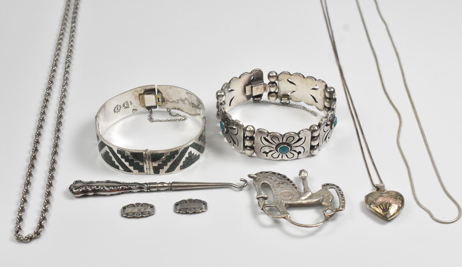 Sterling Silver Group Turquoise, Locket, Mexico (1 of 10)