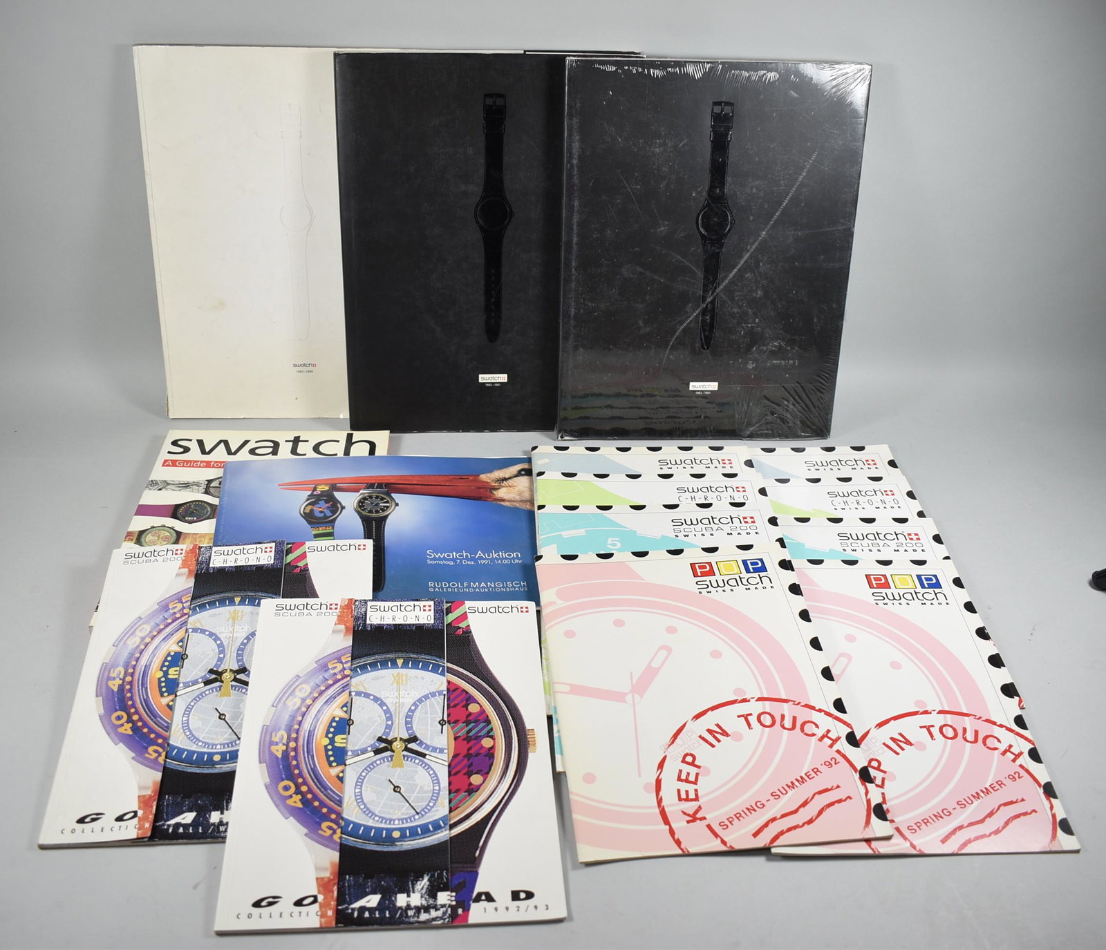 Group of Swatch Books, Catalogs.: Group of Swatch books and catalogs. Swatch book 1983-1991 still in plastic, 14" x 10 3/4" Collectors Identification book. Swatch book 1983-1991 opened. Swatch book paperback 1983-1990, 14" x 11". 1992