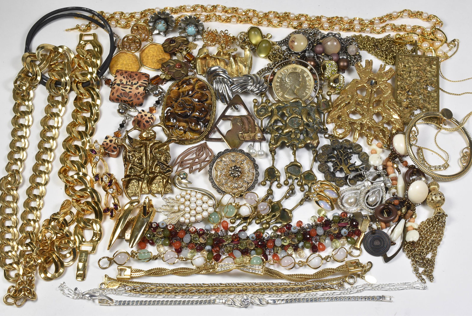 Lot of Costume: Lot of costume jewelry. Lipchitz (missing stone), Ella Maimon 2006, Wolpert, Coro, Sarah Coventry, Monet, Napier, South African Coin. 700 grams