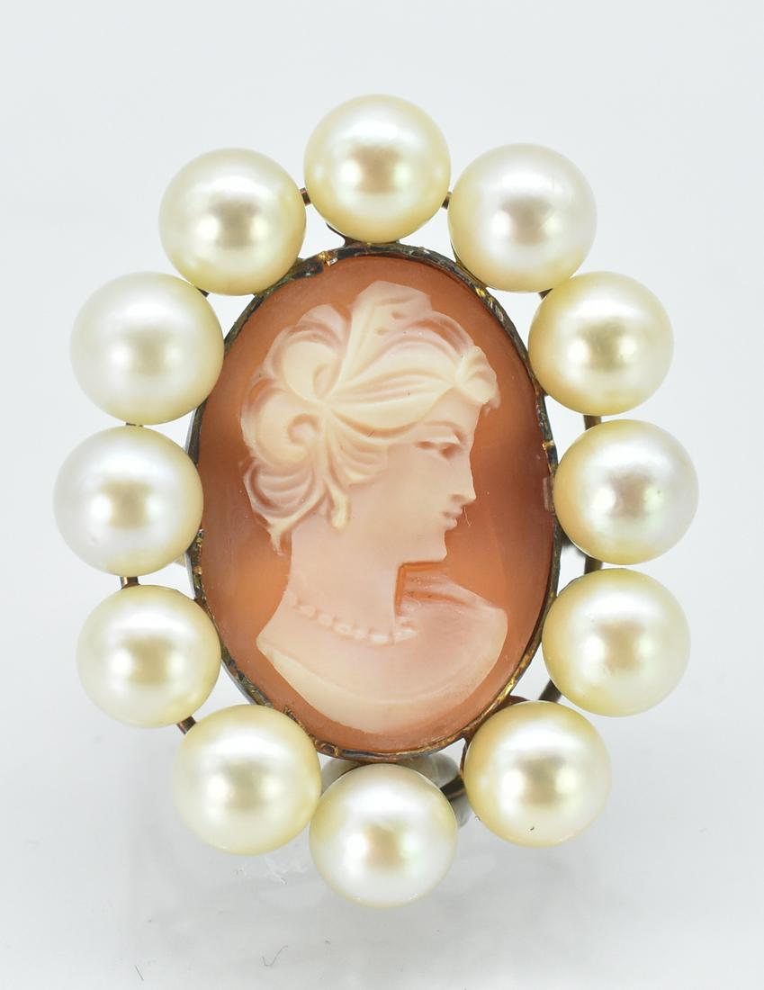 14K Gold Cameo Ring with Pearls (1 of 4)