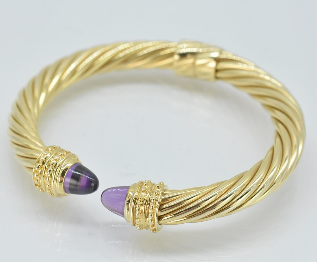 14K Gold and Amethyst Bangle Bracelet, Hinged (1 of 4)