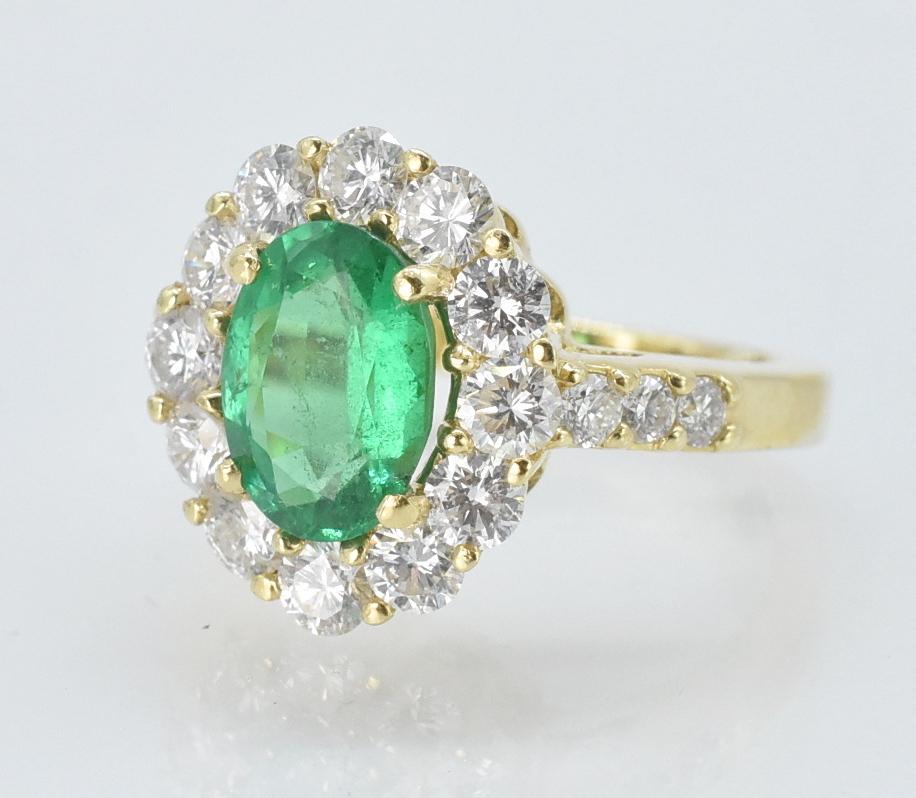 18K Oval Emerald and 2.0 ct Diamond Ring, Size 4 1/2 (1 of 5)