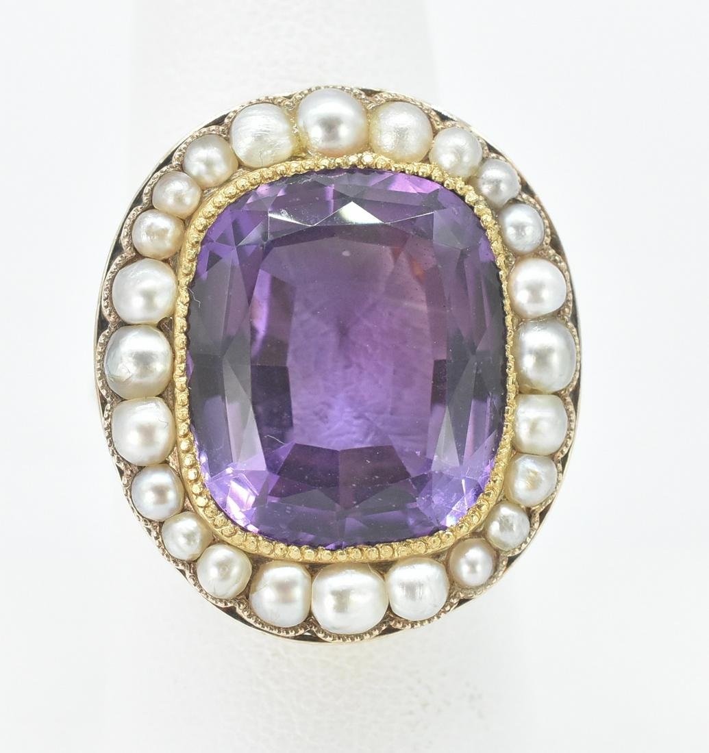 14K Gold, Amethyst and Pearl Ring, Size 7 3/4 (1 of 4)