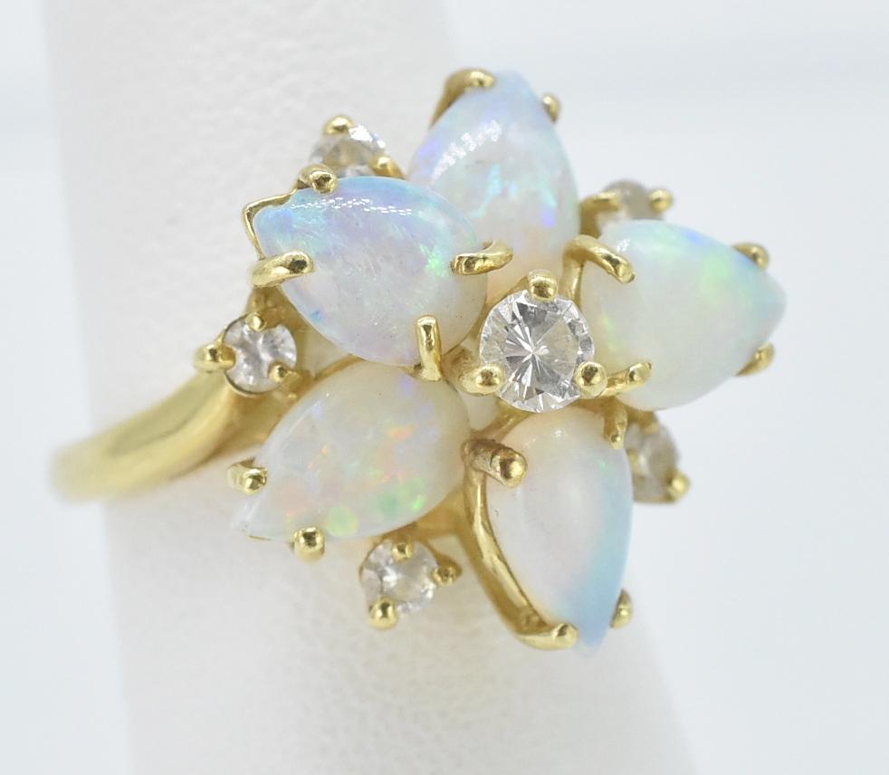 18K Gold, Opal, and Diamond Ring, Floral Design (1 of 6)