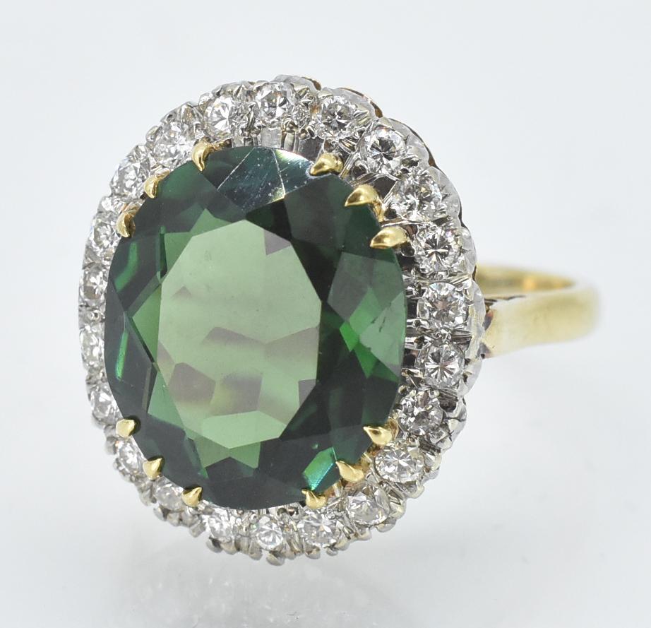 8 CT Green Tourmaline and.6 ct Diamond, 18K Ring (1 of 4)
