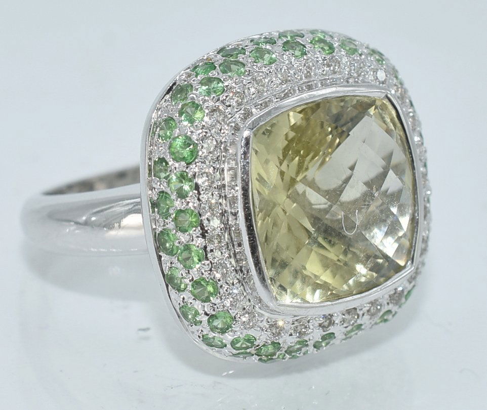 10 Ct Green Amethyst, 2 Ct Garnet, and .40 Ct Diamond Ring, size 6 3/4 (1 of 4)