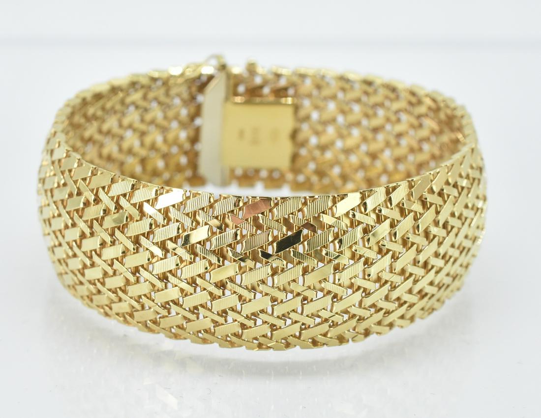 14K Yellow Gold Mesh Bracelet, Chevron Design (1 of 5)