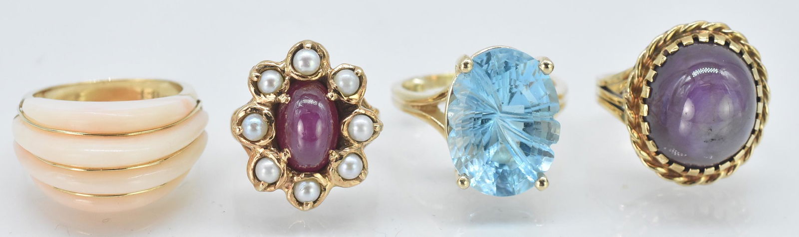 4 - 14K Ladies Rings, Topaz, Coral, Purple Cabochons (1 of 4)