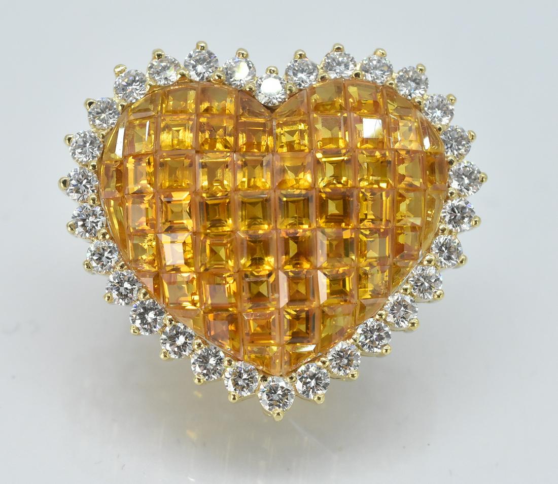 18 K Gold, Yellow Sapphire and 1.75 ct Diamond Heart Pendant (1 of 3)