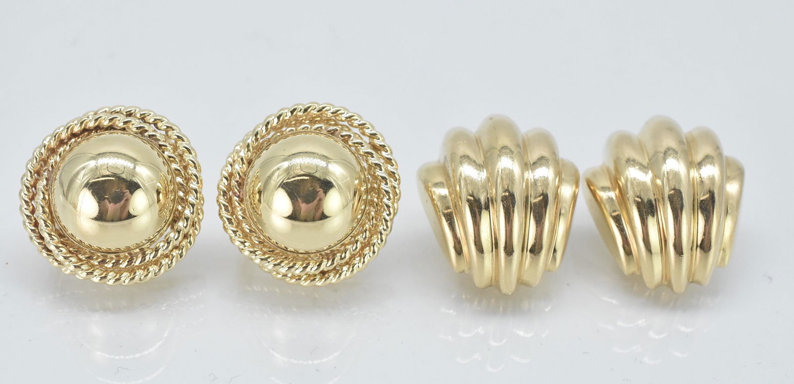 2 Pair of 14K Yellow Gold Earrings, 1 Clip, 1 Pierced (1 of 4)