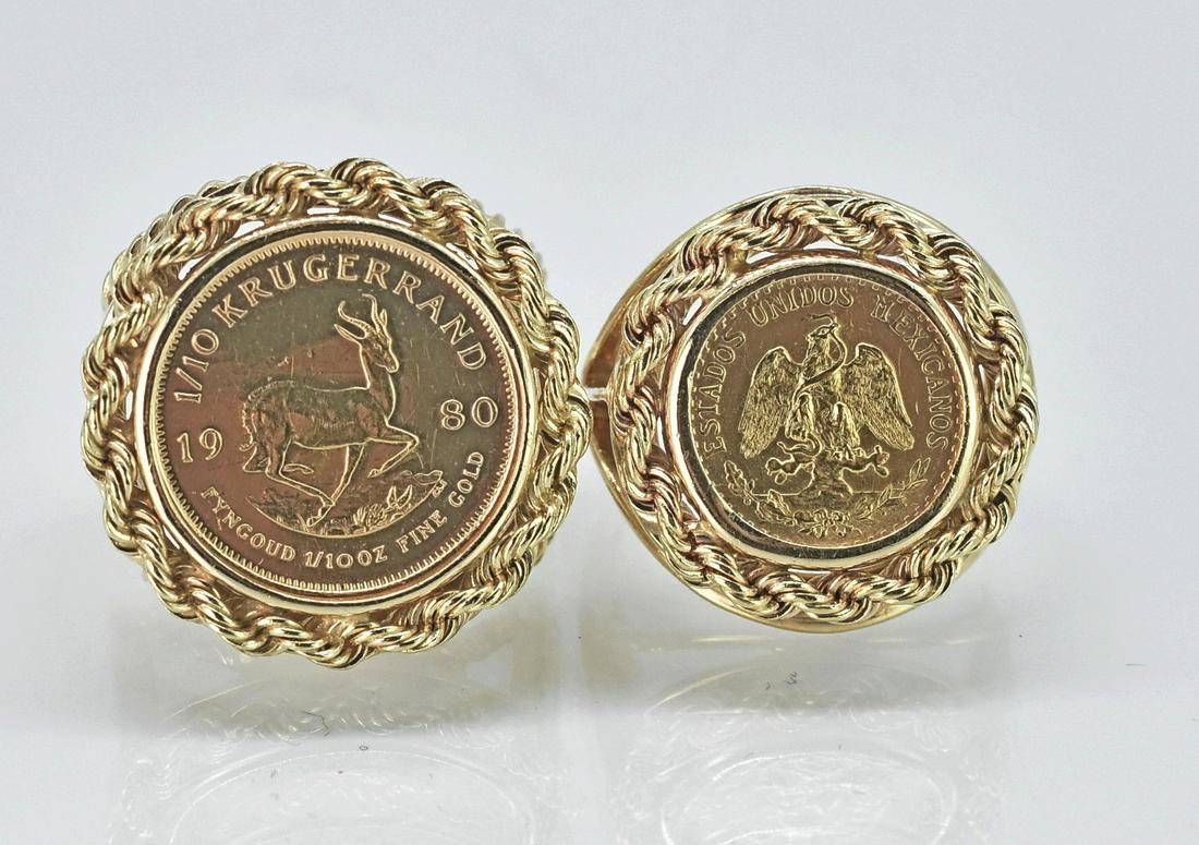 2 Gold 14K Rings, Kruegerrand and 2 Peso. (1 of 7)