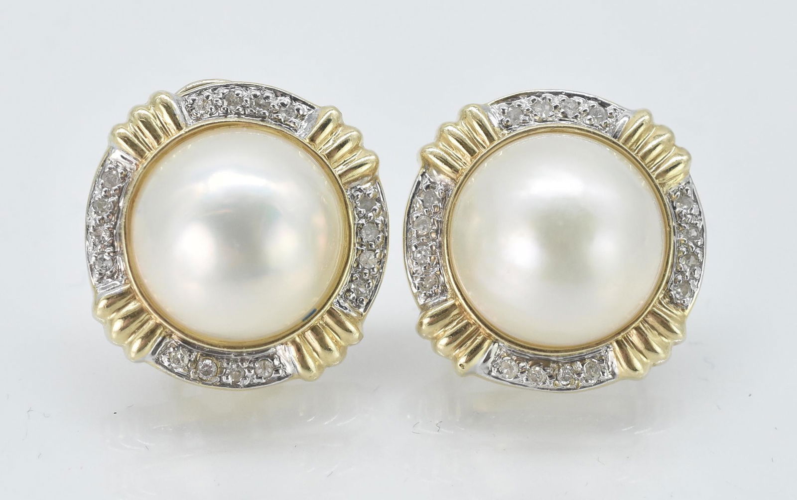 14K Yellow Gold Italian, Mabe Pearls, and .5 ct Diamonds Pierced Earrings (1 of 4)