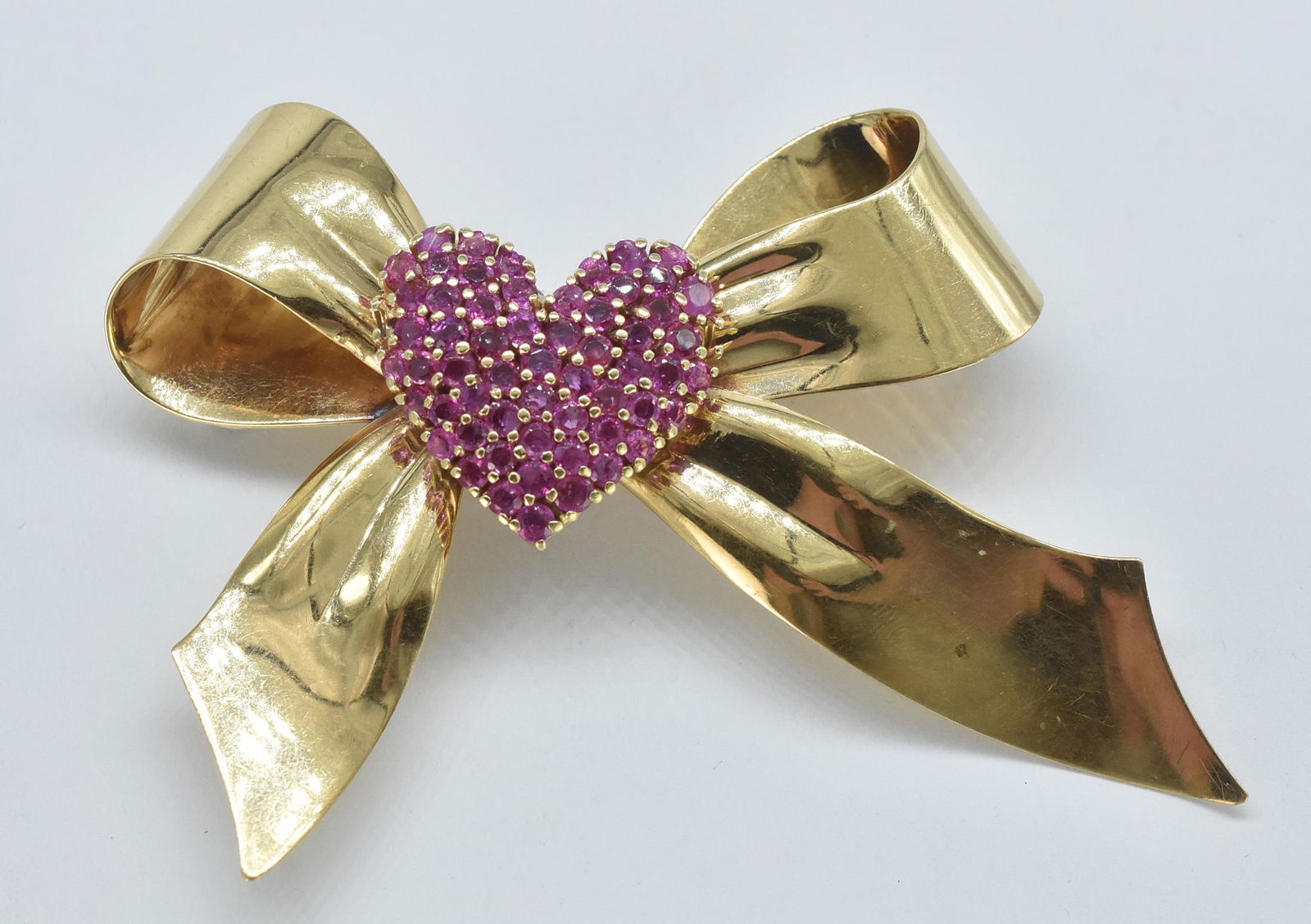 14K Yellow Gold and Ruby Bow Brooch (1 of 3)