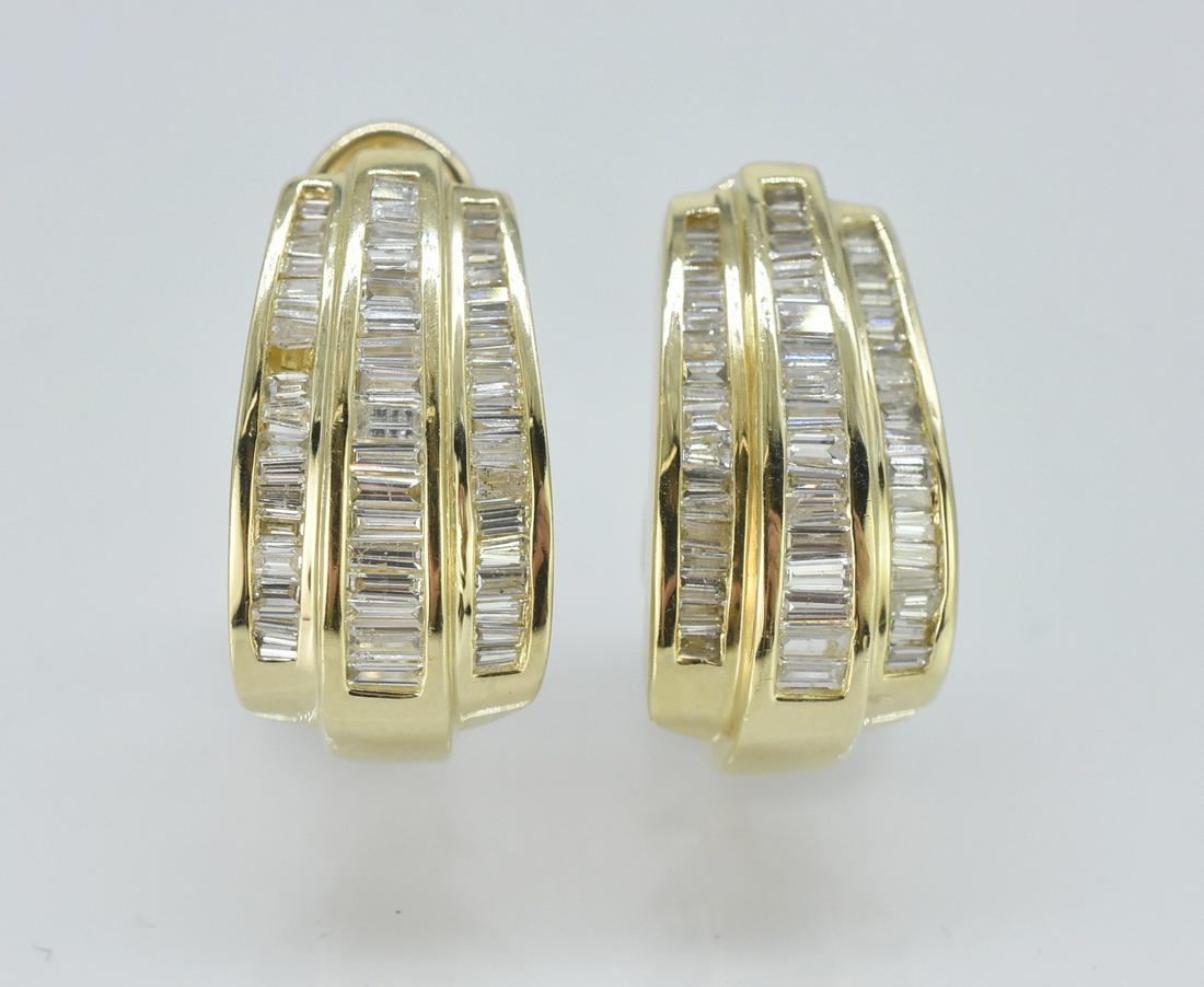 3.0 CT Baguette Diamond Earrings, 14K, Pierced (1 of 3)