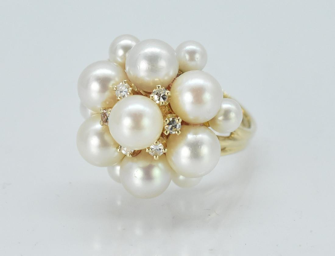 14K Cultured Pearl and Diamond Cocktail Ring, size 7 1/2 (1 of 4)