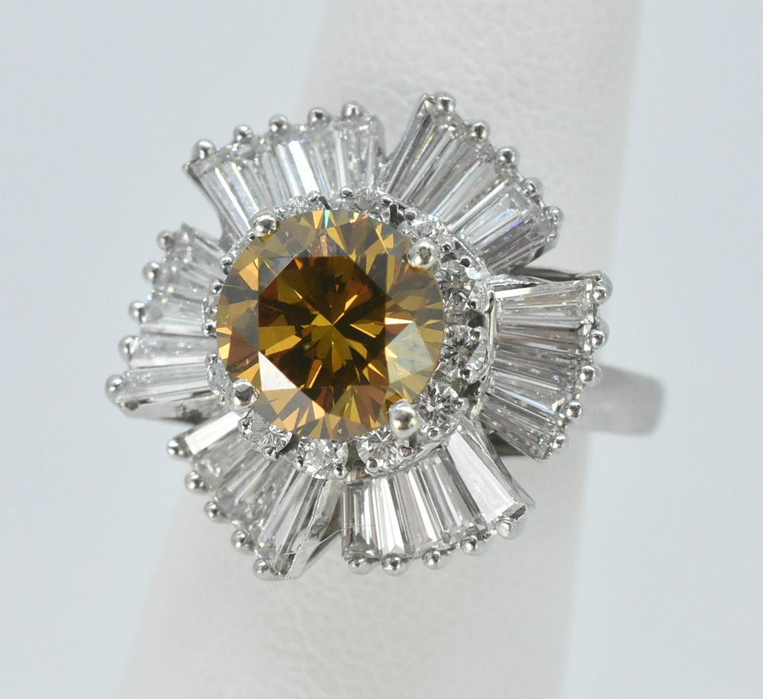 2 ct Yellow Lab Diamond, 1.5 ct Side Diamonds Ring. Flower Form (1 of 6)