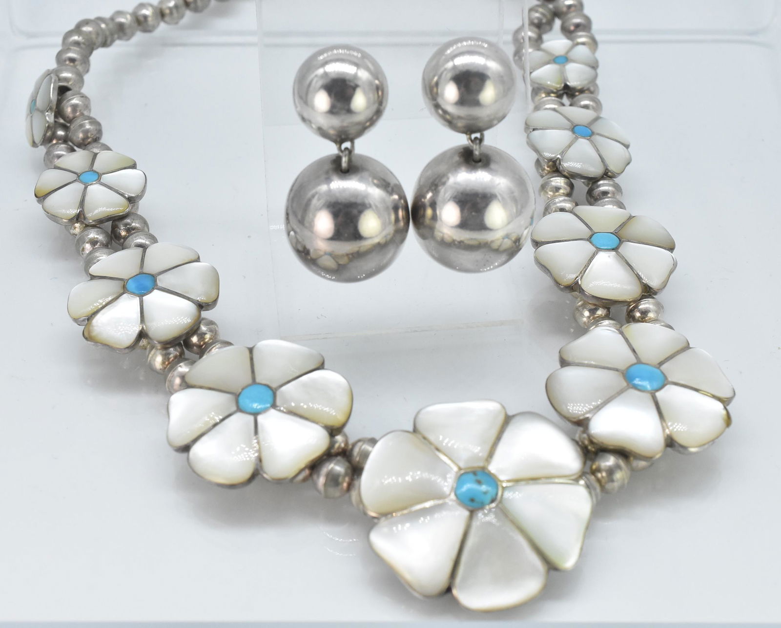 Native American Necklace and Earrings, Sterling, Turquoise (1 of 7)