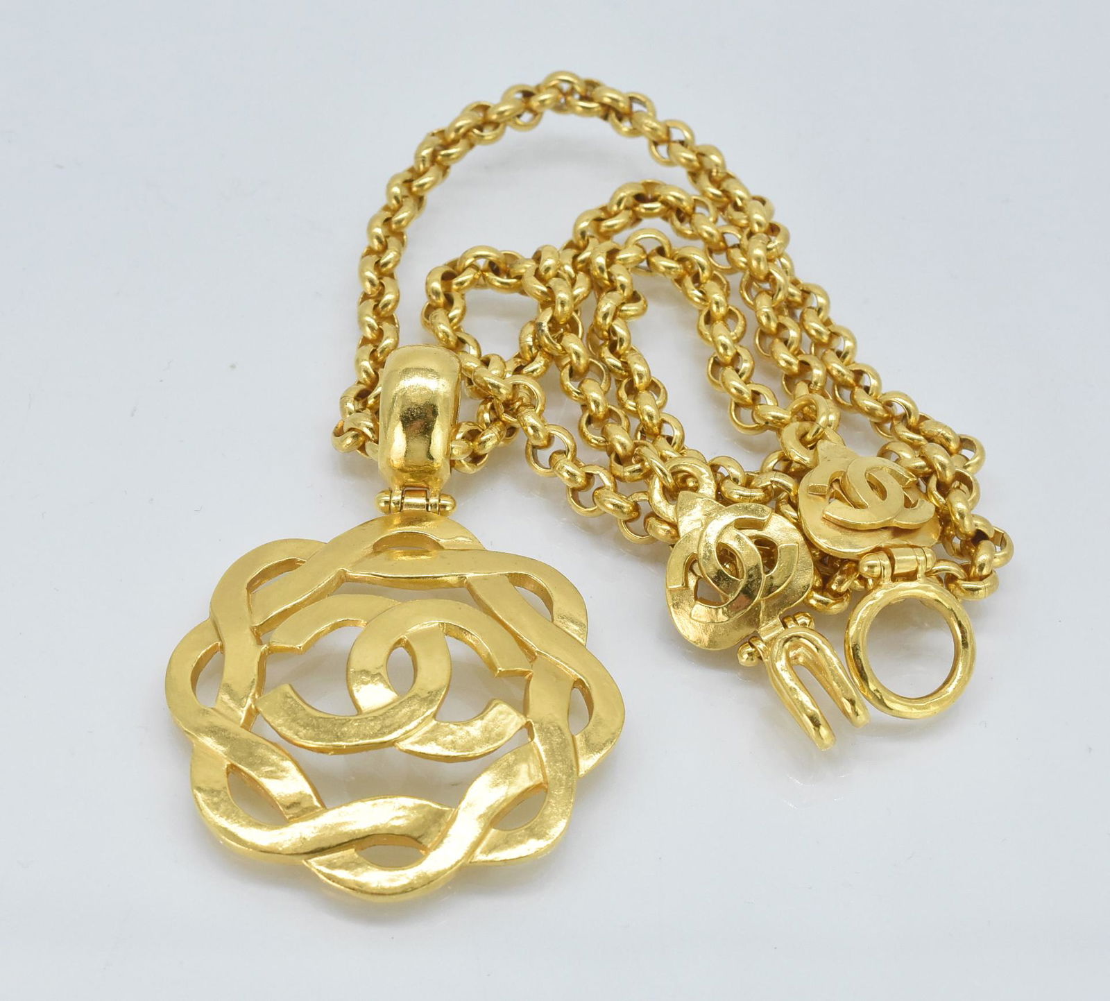 Chanel Necklace with Large Gold Tone Pendant (1 of 4)