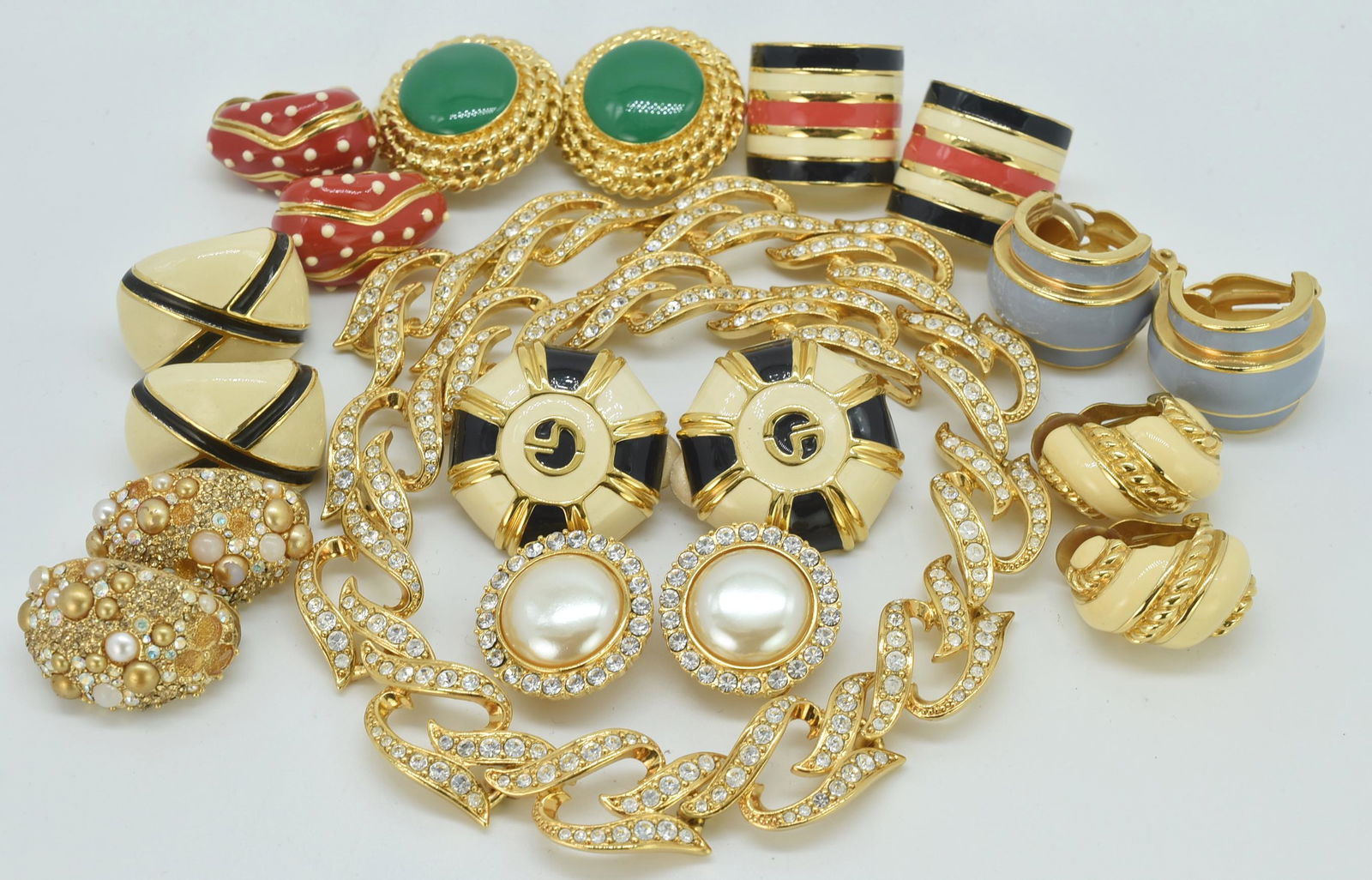 St. John Costume Necklace, 16" long, 9 pairs of clipped earrings (1 of 3)