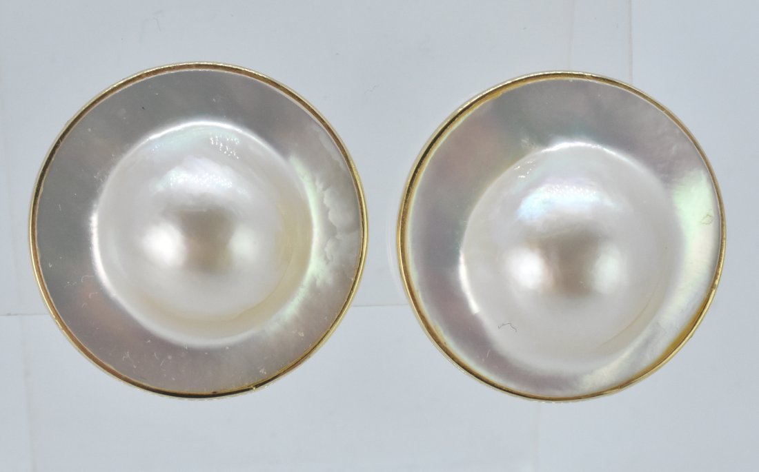 14K Gold Set Blister Pearls Pierced Earrings (1 of 2)