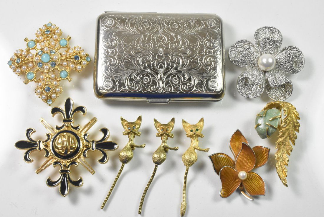 Costume Grouping of Brooches and Cigarette Case (1 of 5)