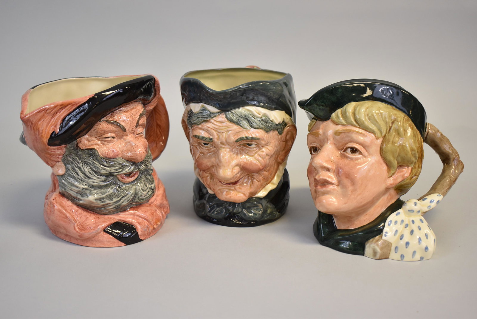 Royal Doulton Toby Falstaff D6287, Granny D5521, Dick Whittington D6375: 3 pieces of Falstaff D6287, Granny D5521, Dick Whittington D6375, the tallest one is 6 1/4"
