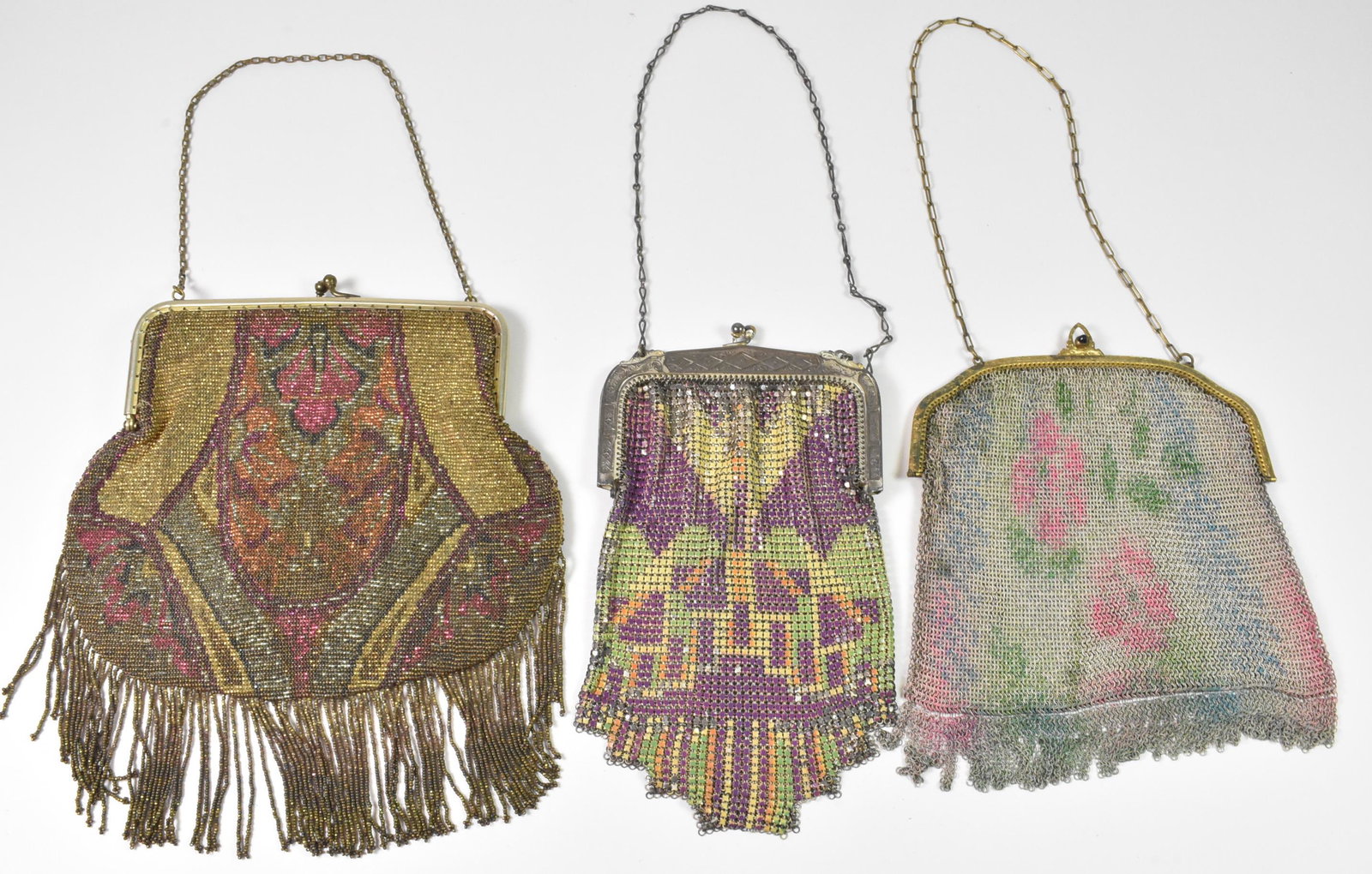 3 Antique Metal Mesh Beaded Enameled Purses (1 of 5)