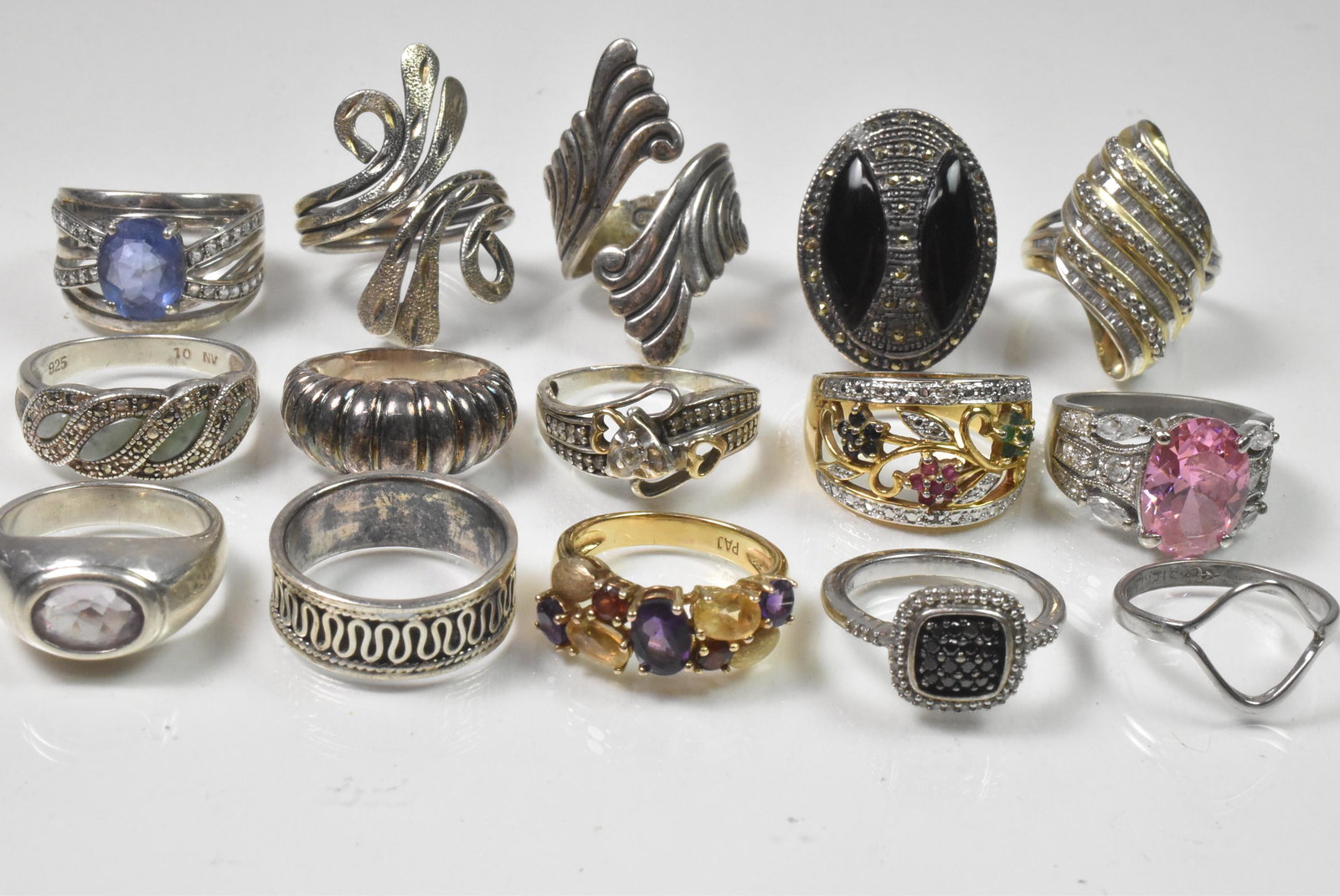 15 Sterling Rings, Sizes 6.5 to 10 (1 of 4)