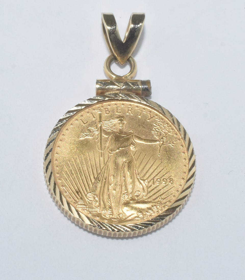 1/10 oz  Eagle Gold Coin Pendant 14k Gold Bezel (1 of 4)