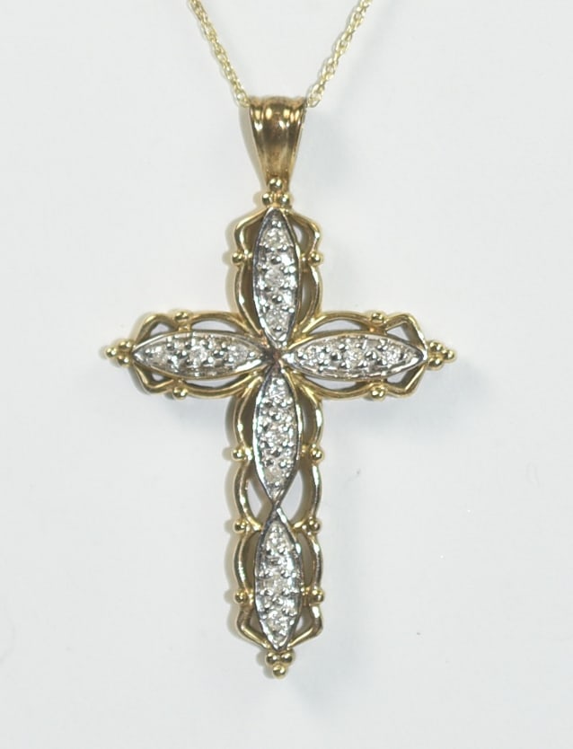 10k Gold, Diamond Cross Necklace (1 of 2)