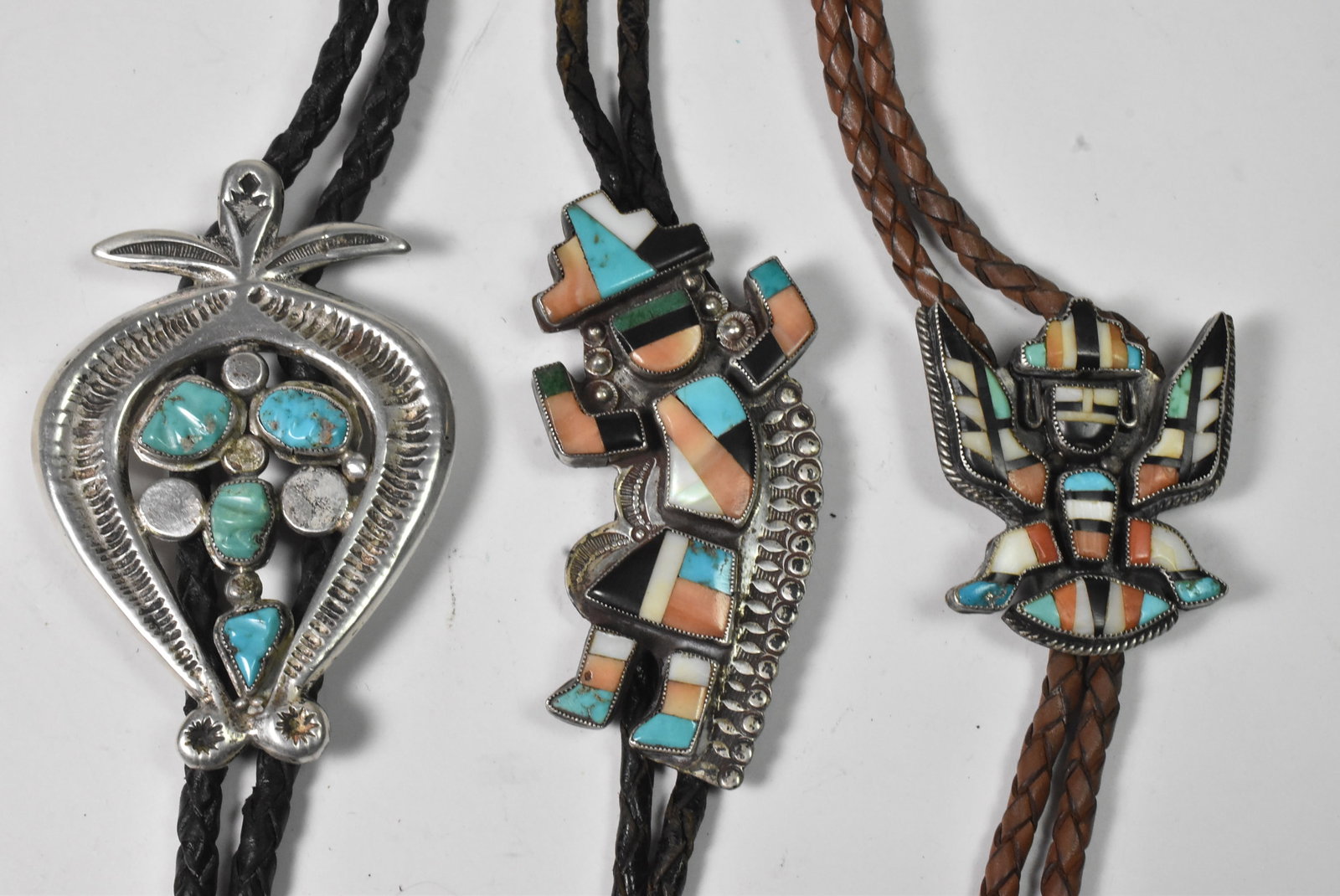 Bolo Group, Turquoise, Coral, Onyx and Mother of Pearl (1 of 7)