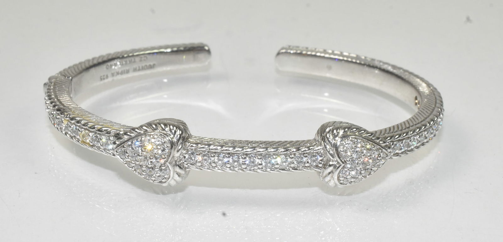 Judith Ripka Sterling Silver Heart Hinged Cuff Bracelet (1 of 4)