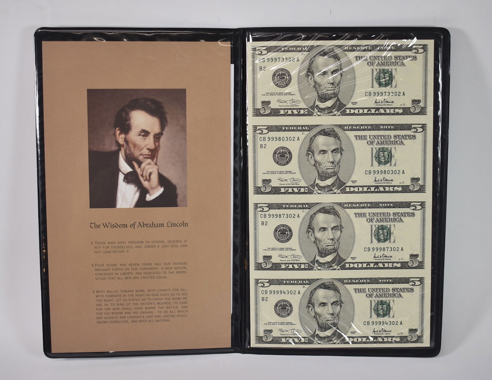 World Reserve Monetary Exchange Uncut U.S. $5 Bills (1 of 4)