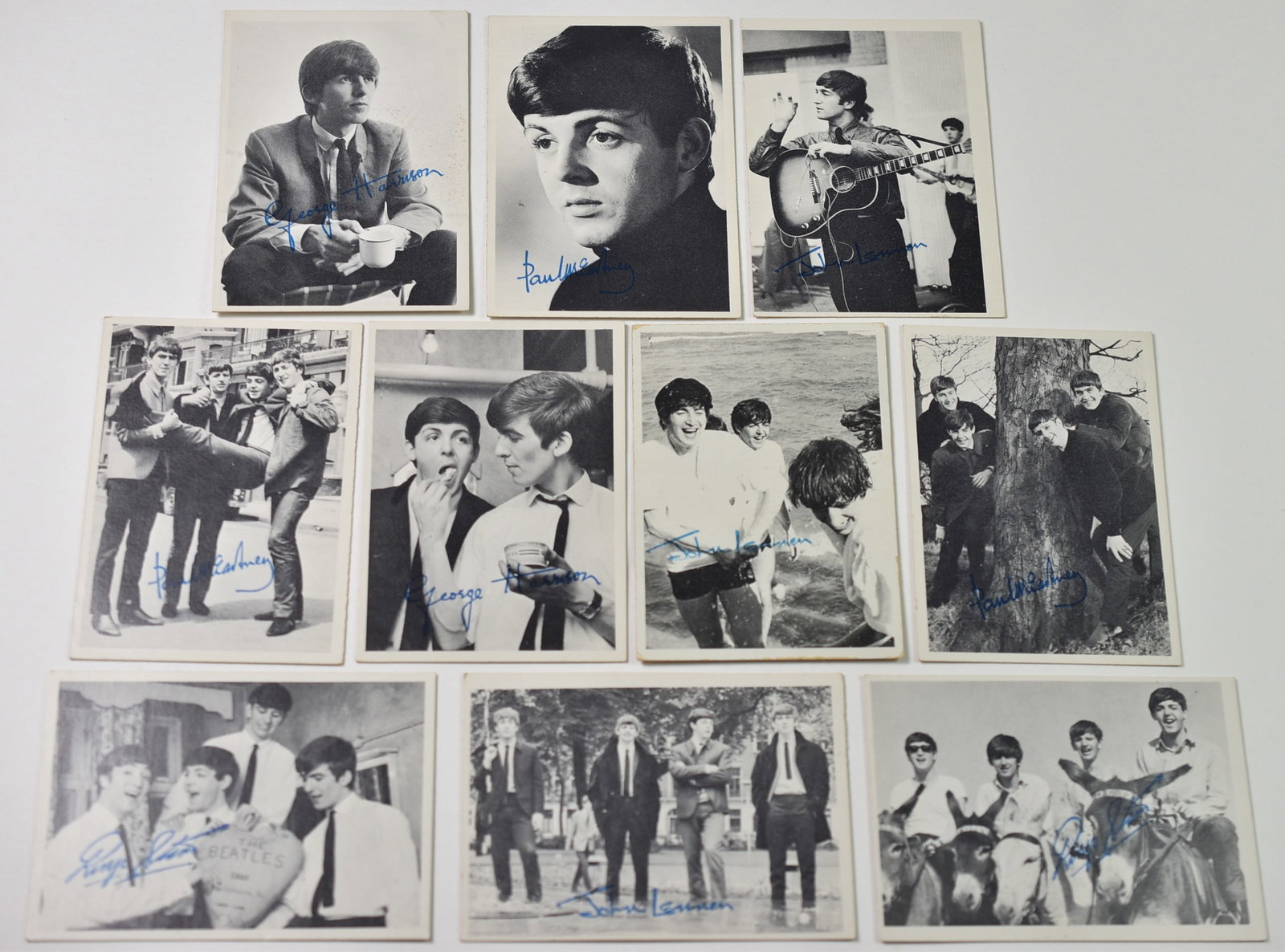 Beatles Trading Cards: 10 Beatles Trading Cards originals in excellent condition. 3 1/2" x 2 1/2". 9 are from a series of 60 photos, 1 is from the 3rd series.