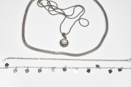Sterling and Marcasite Jewelry Group with Necklaces and Bracelets