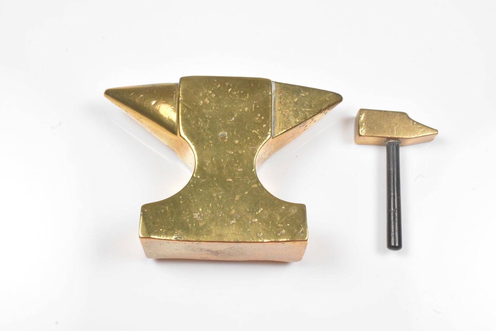 Miniature Brass Jeweler's Anvil and Hammer (1 of 3)