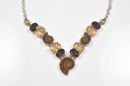 Sterling and Ammonite Fossil Necklace