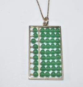 Jade and 14k Abacus Pendant Necklace